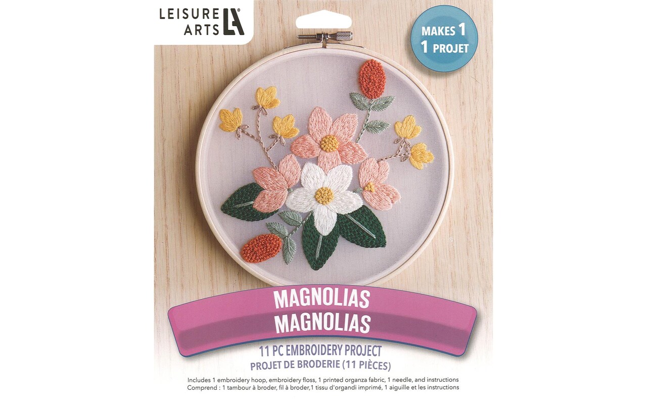 Leisure Arts Embroidery Kit 6 Magnolias - embroidery kit for beginners -  embroidery kit for adults - cross stitch kits - cross stitch kits for  beginners - embroidery patterns